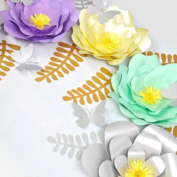 5li Gümüş ve Renkli Konsept Kağıt Çiçek Seti (30 cm)