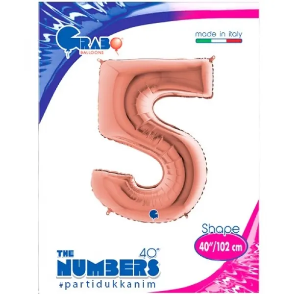 5 Rakam Folyo Balon – Rose Gold – (100 cm - 40 inch)