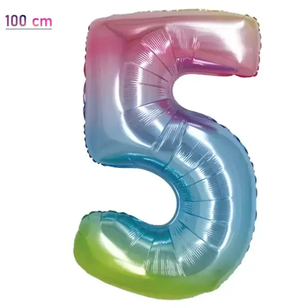 5 Sayı Folyo Balon – Gökkuşağı – 100 cm (40 inch)
