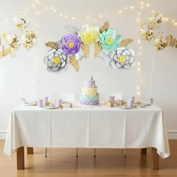 5li Gümüş ve Renkli Konsept Kağıt Çiçek Seti (30 cm)