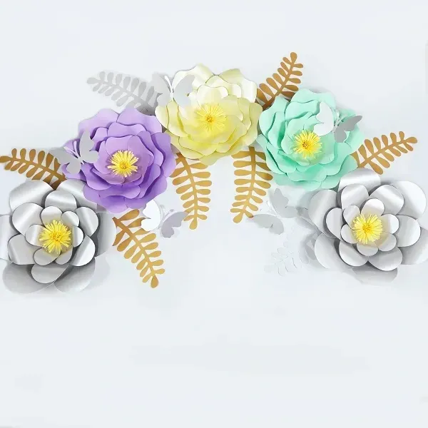 5li Gümüş ve Renkli Konsept Kağıt Çiçek Seti (30 cm)