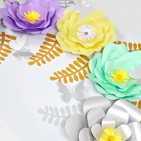 5li Gümüş ve Renkli Konsept Kağıt Çiçek Seti (30 cm)