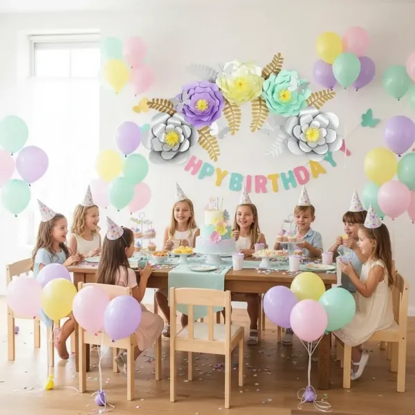 5li Gümüş ve Renkli Konsept Kağıt Çiçek Seti (30 cm)