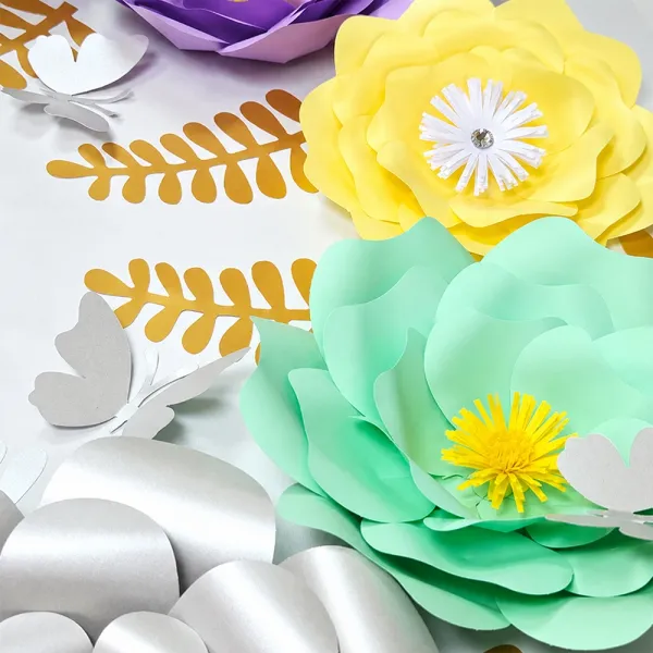 5li Gümüş ve Renkli Konsept Kağıt Çiçek Seti (30 cm)