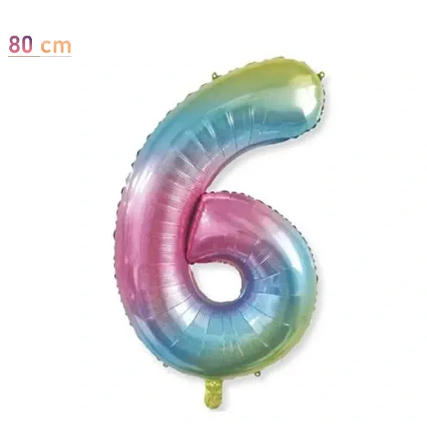 6 Rakam Folyo Balon – Gökkuşağı – 34 inch (80 cm)