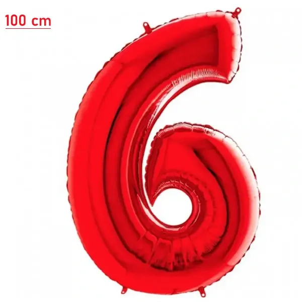 6 Rakam Folyo Balon – Kırmızı – 100 cm (40 inch)