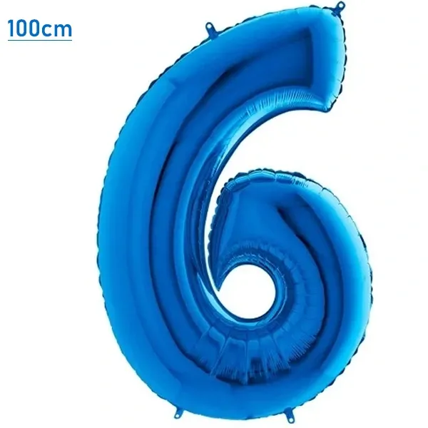 6 Rakam Folyo Balon - Mavi - 100 cm (40 inch)