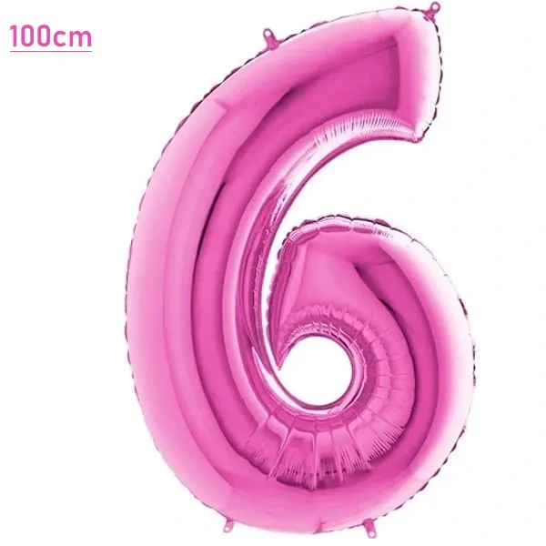 6 Rakam Folyo Balon - Pembe - 100 cm (40 inch)
