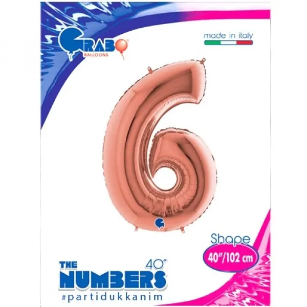 6 Rakam Folyo Balon – Rose Gold – (100 cm - 40 inch)