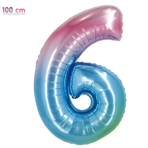 6 Sayı Folyo Balon – Gökkuşağı – 100 cm (40 inch)