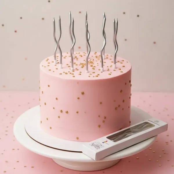 Metalik Kıvrımlı Spiral Gümüş Mum (6 Adet)