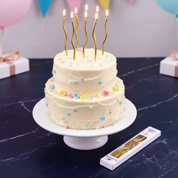 Metalik Kıvrımlı Spiral Gold Mum (6 Adet)