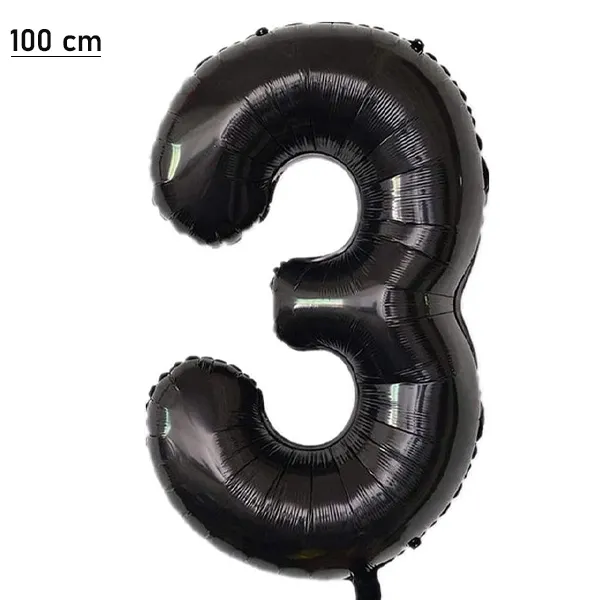 3 Rakam Folyo Balon – Siyah – 100 cm (40 inch)