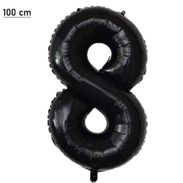 8 Rakam Folyo Balon – Siyah – 100 cm (40 inch)