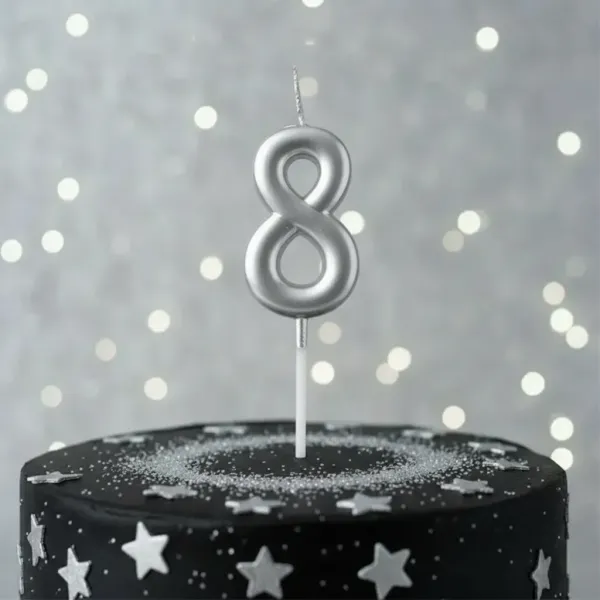 8 Rakam Mum Gümüş
