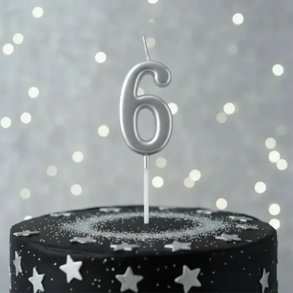 6 Rakam Mum Gümüş