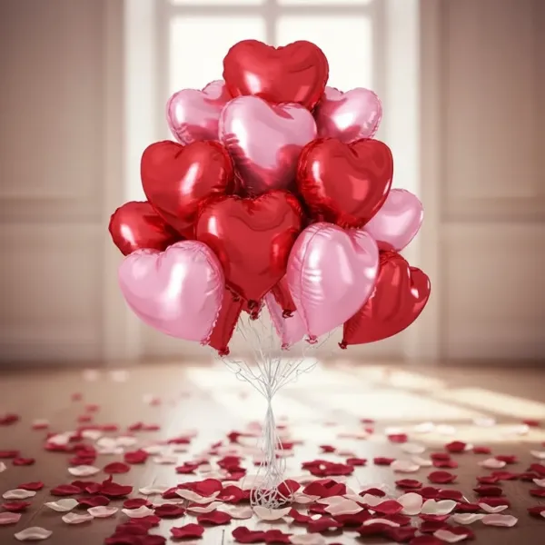 Kırmızı Pembe Kalpli Folyo Balon MAĞAZADAN (20 Adet)