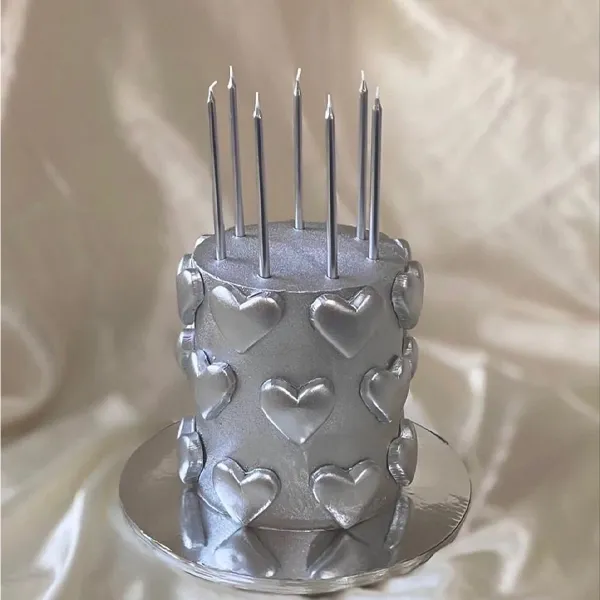 Gümüş Uzun Pasta Mumu Lüks (6lı - 25 cm)