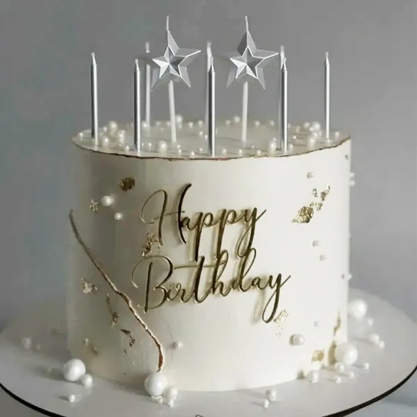 Gümüş Metalik Yıldızlı Pasta Mumu 8 Adet