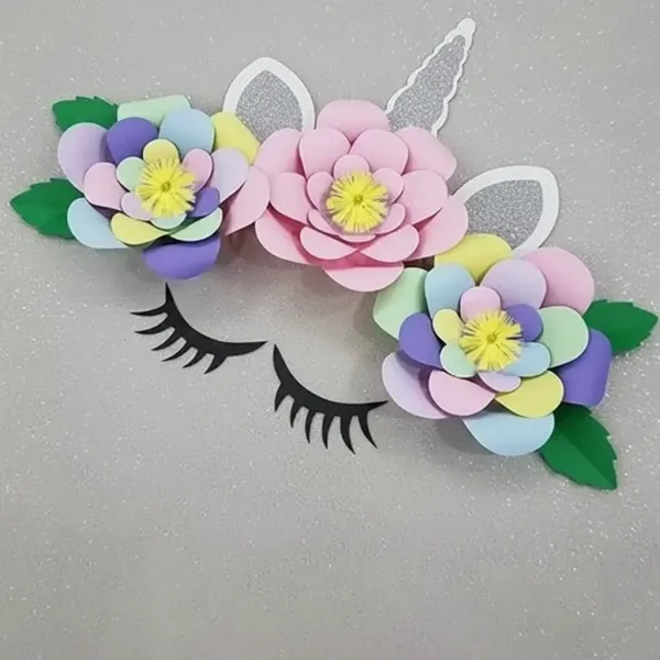 Unicorn Renkli Kağıt Çiçek Seti Gümüş