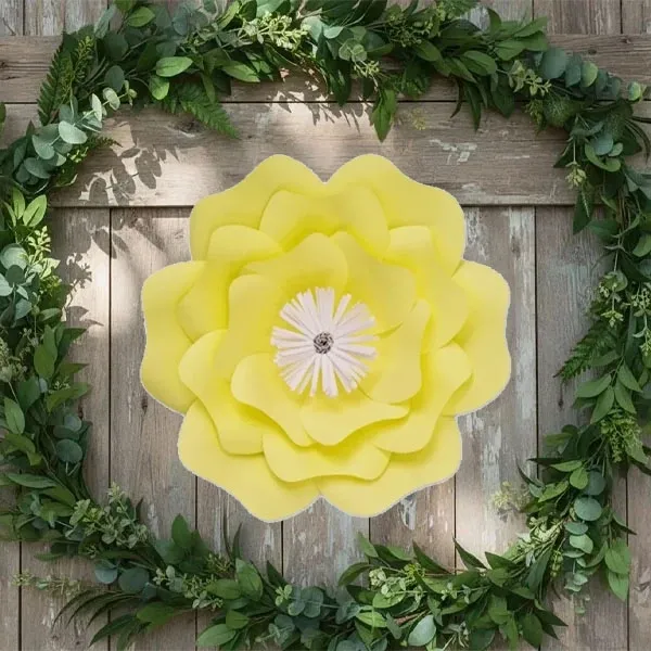 Açık Sarı Kağıt Çiçek (Gül Kalıp) 1 Adet 30 cm