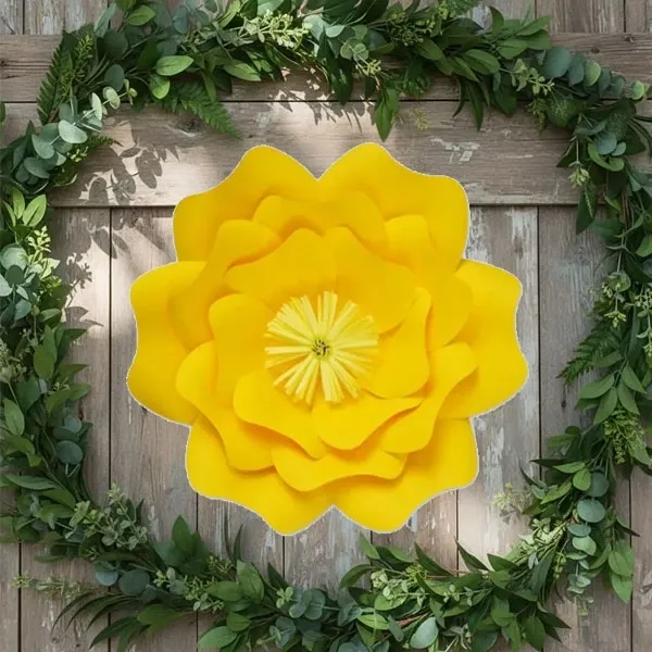 Sarı Kağıt Çiçek (Gül Kalıp) 1 Adet 30 cm