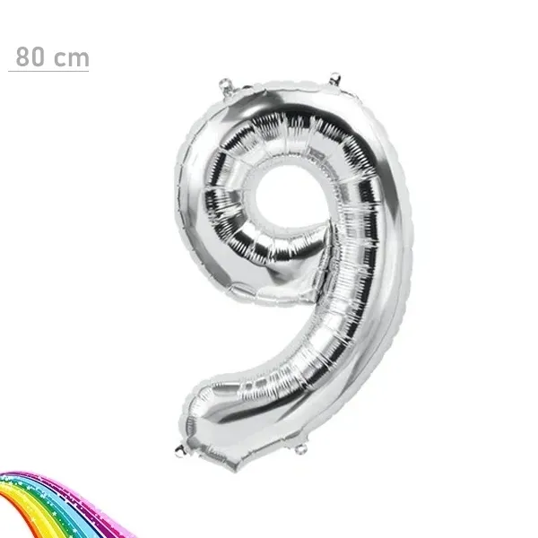 9 Sayı Folyo Balon Gümüş (80 cm)