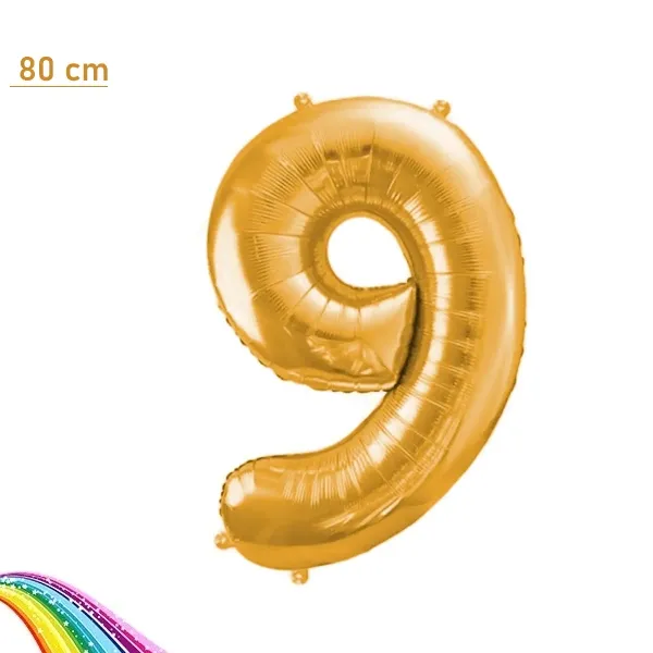 9 Rakam Folyo Balon - Gold - 80 cm – (34 inch)