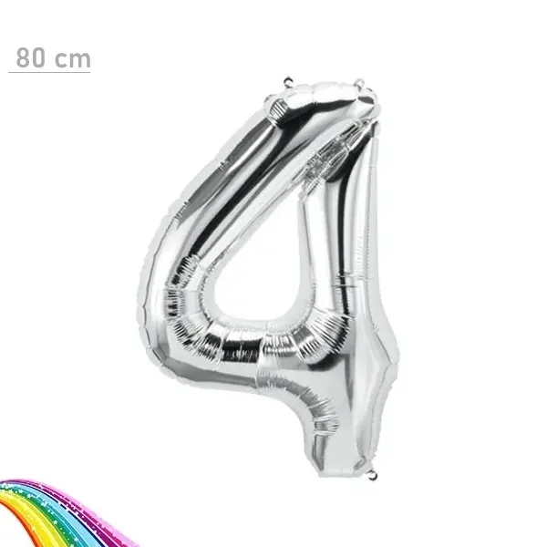 4 Sayı Folyo Balon Gümüş (80 cm)