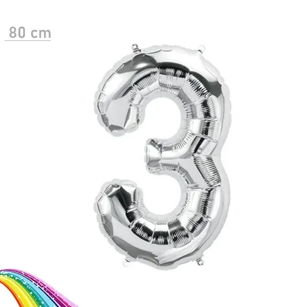 3 Sayı Folyo Balon Gümüş (80 cm)
