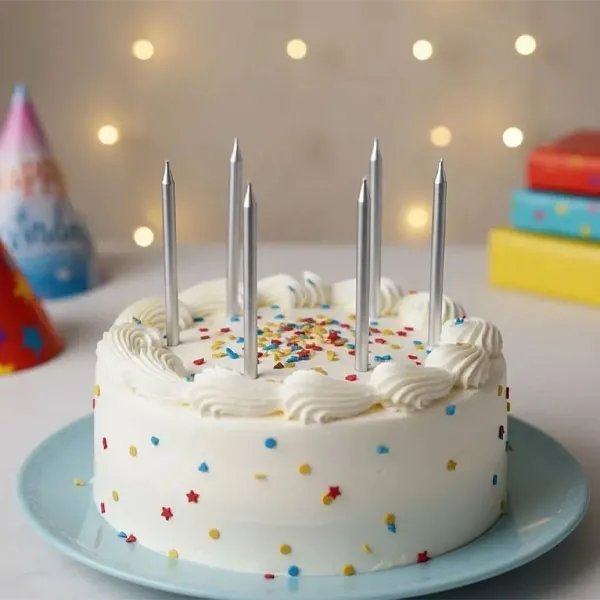 Gümüş Metalik Pasta Mumu (11 cm - 6 Adet)