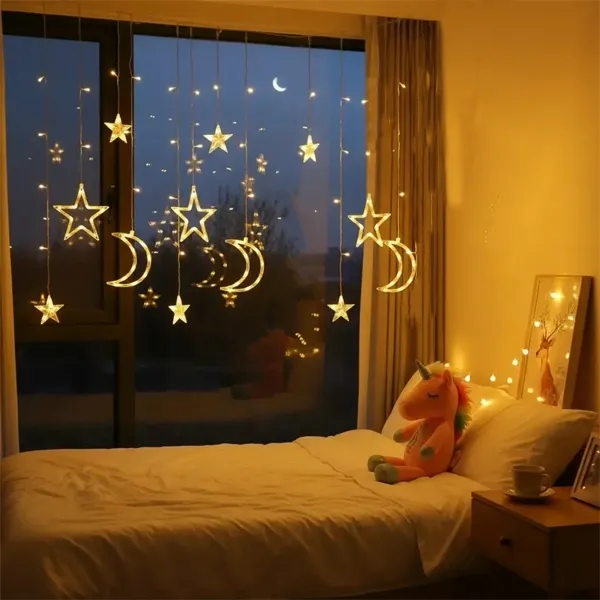Ay Yıldız Perde Led ışık Eklemeli Modüllü Fişli Gün ışığı (3 metre)