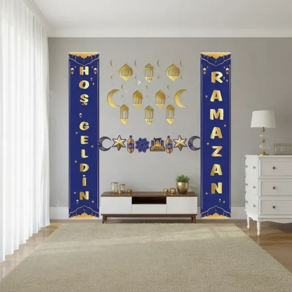 Ramazan Afişli Duvar Süsleme Seti Mavi