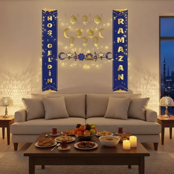 Ramazan Afişli Duvar Süsleme Seti Mavi