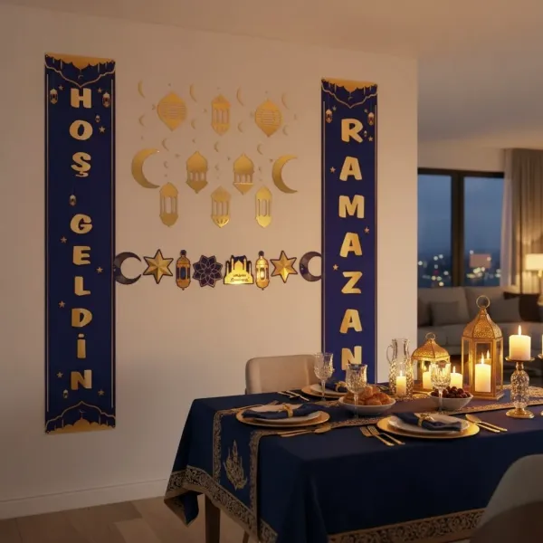 Ramazan Afişli Duvar Süsleme Seti Mavi
