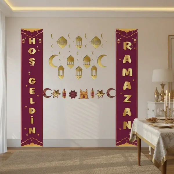 Ramazan Afişli Duvar Süsleme Seti Bordo