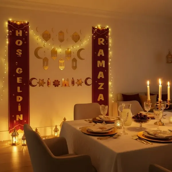 Ramazan Afişli Duvar Süsleme Seti Bordo