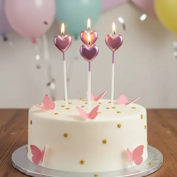 Kalpli Metalik Rose Pembe Çubuklu Mum 4 Adet