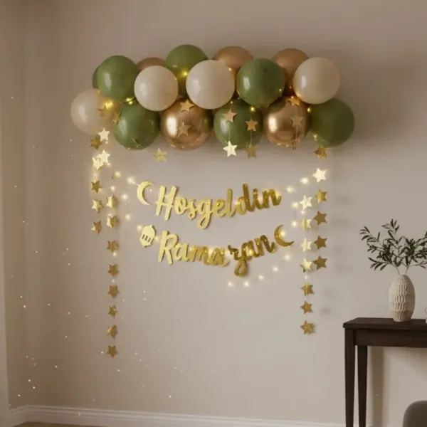 Hoş Geldin Ramazan Yeşil Gold Dekor Seti ışıklı
