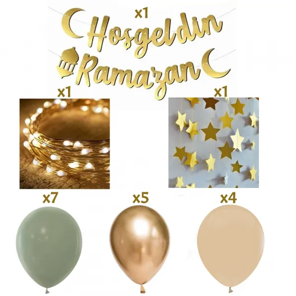 Hoş Geldin Ramazan Yeşil Gold Dekor Seti ışıklı