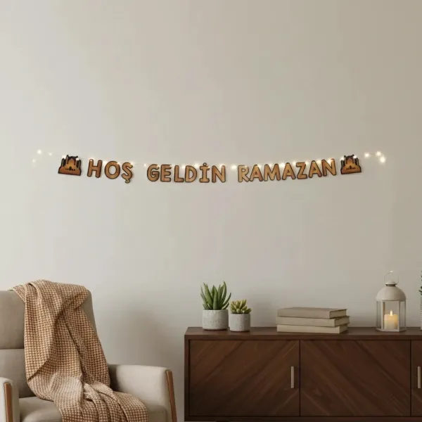 Hoş Geldin Ramazan Yazısı Gold Mavi (ışıklı) 250 cm