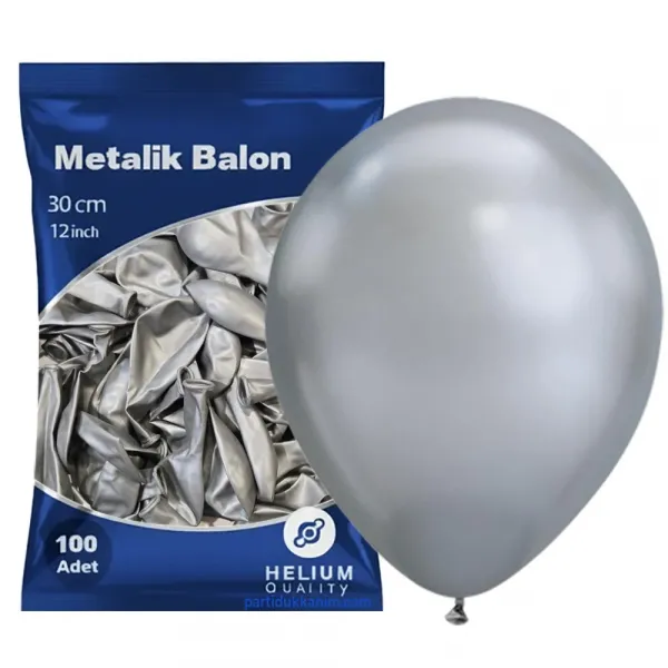 Gümüş (Silver) Balon Metalik 100 Adet