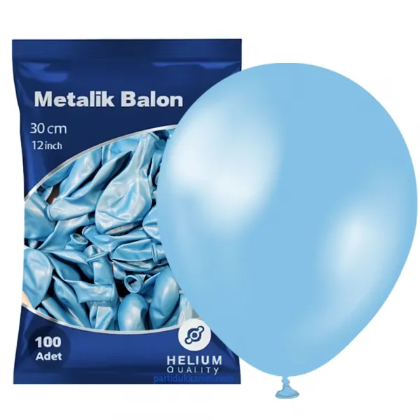 Açık Mavi Balon Metalik 100 Adet