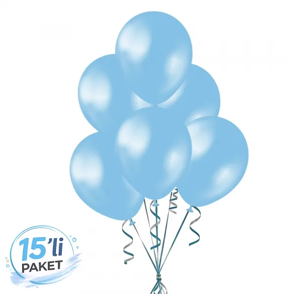Açık Mavi Balon Metalik (15 Adet)