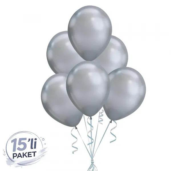 Gümüş (Silver) Balon Metalik (15 Adet)