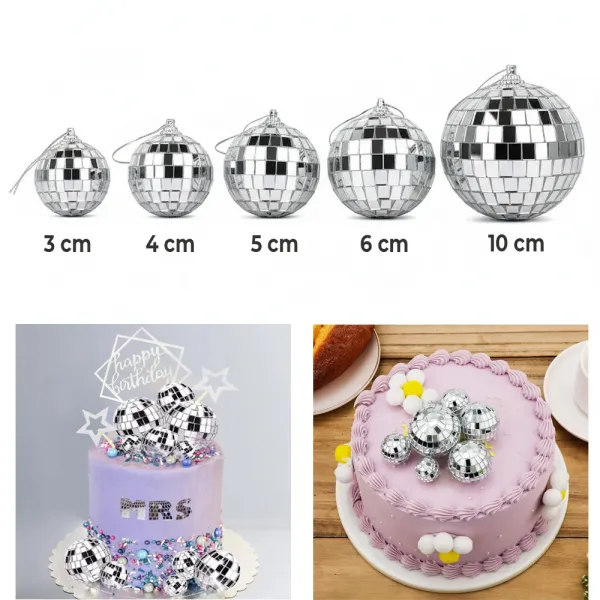 Aynalı Disko Topu Pasta Süsü 1 Adet (3-4-5-6-10 cm Seçenekli)