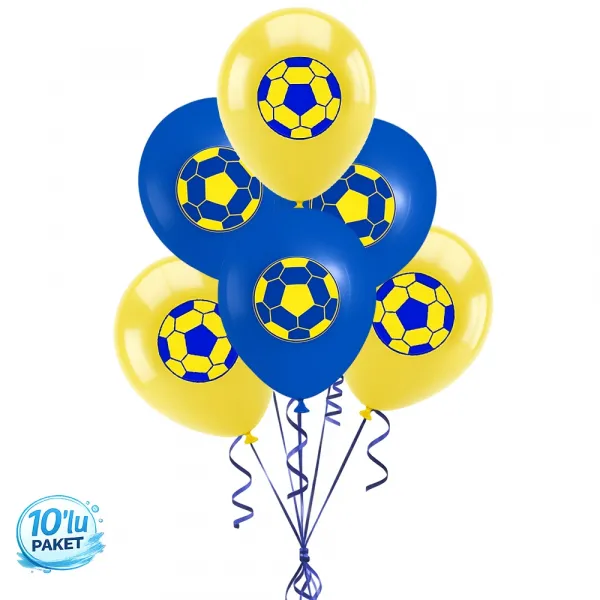Taraftar Sarı Lacivert Baskılı Balon (10 Adet)