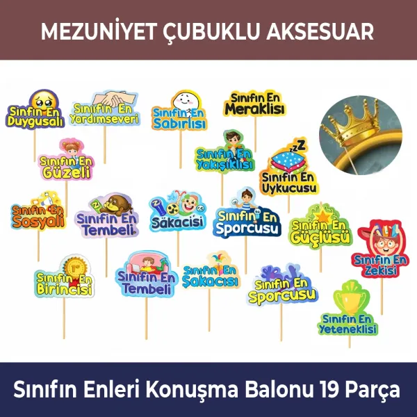 Mezuniyet Konuşma Balonu Çubuklu Aksesuar Seti (19 adet)