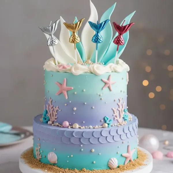 Metalik Deniz Kızı Kuyruk Figürlü Mum (4 Adet)