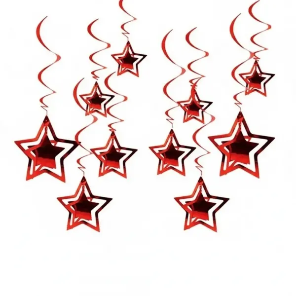 3D Yıldız Asmalı Tavan Süsü Kırmızı (10 Adet)